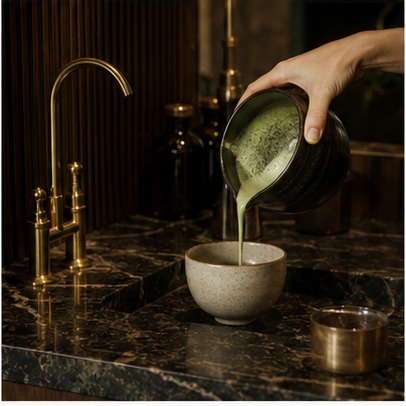 Matcha being poured at the Studio Gardel bar